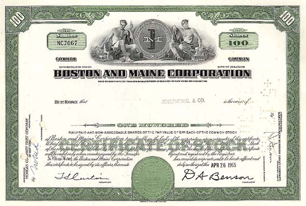 Boston and Maine Corporation - Stock Certificate