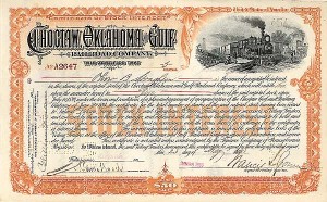 Choctaw, Oklahoma and Gulf Railroad Co. - 1890's dated Railway Stock Certificate