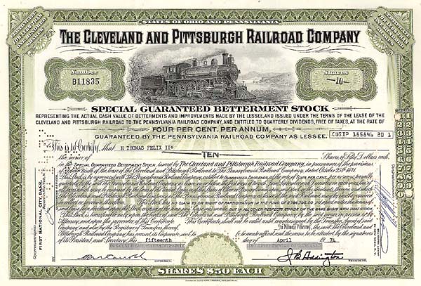 Cleveland and Pittsburgh Railroad Co. - Stock Certificate