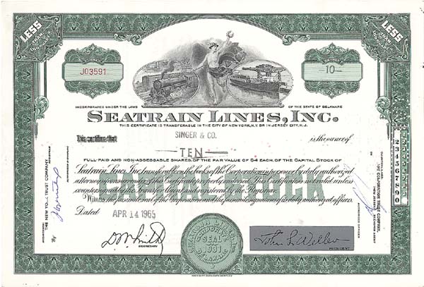 Seatrain Lines, Incorporated - Stock Certificate