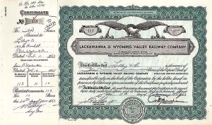 Lackawanna and Wyoming Valley Railway - 1960's dated Railroad Stock Certificate