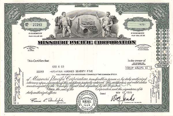 Missouri Pacific Railroad - Stock Certificate