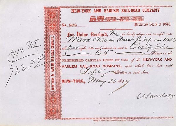 New York and Harlem Railroad - Railway Stock Certificate