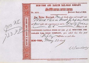 New York and Harlem Railroad - Railway Stock Certificate