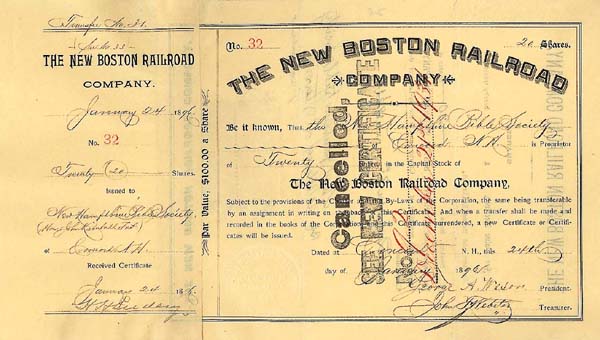 New Boston Railroad - Stock Certificate