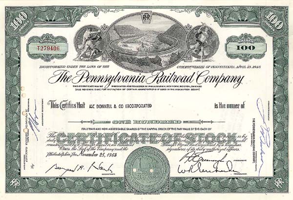Pennsylvania Railroad Company - Stock Certificate