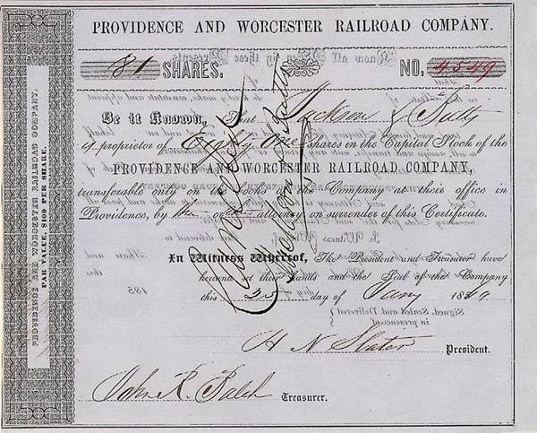 Providence and Worcester - Stock Certificate