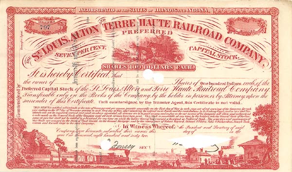 St Louis, Alton and Terre Haute Railroad Co. - Stock Certificate