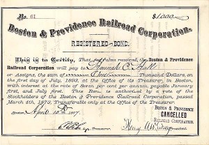 Boston and Providence Railroad Corporation - Registered Bond