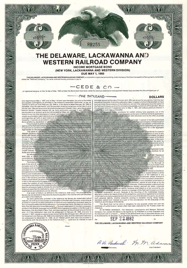 Delaware, Lackawanna and Western Railroad - Bond