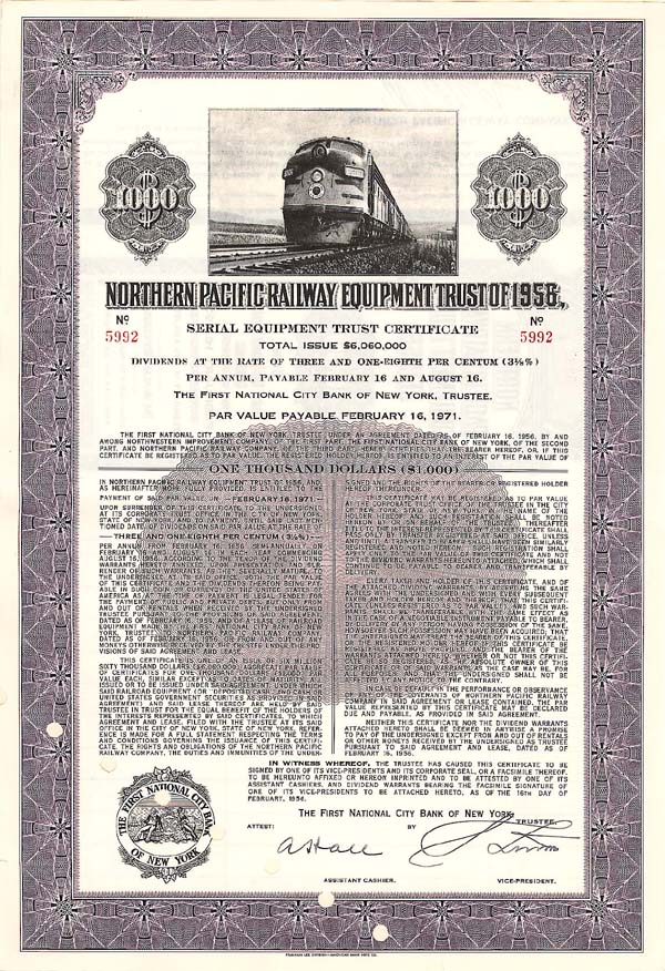 Northern Pacific Railway Eqipment Trust of 1956 - Bond