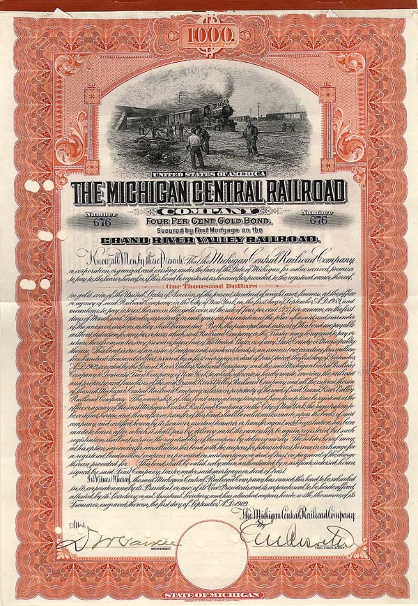 Michigan Central Railroad Company - $1,000 - Bond