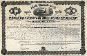 St Louis, Kansas City and Northern Railway Co. - $1,000 Bond (Uncanceled)