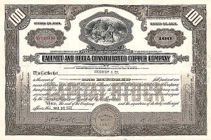 Calumet and Hecla Consolidated Copper Co. - Mining Stock Certificate
