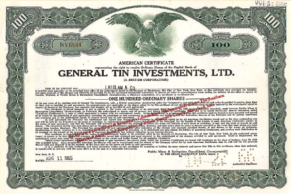 General Tin Investment, Ltd - Stock Certificate