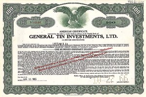 General Tin Investment, Ltd - Stock Certificate