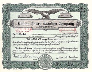 Lisbon Valley Uranium - Stock Certificate