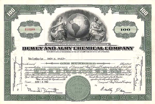 Dewey and Almy Chemical Co. - Stock Certificate