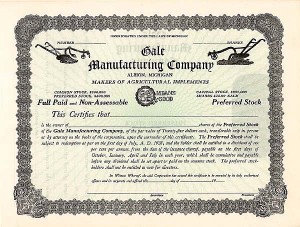 Gale Manufacturing Co - Stock Certificate