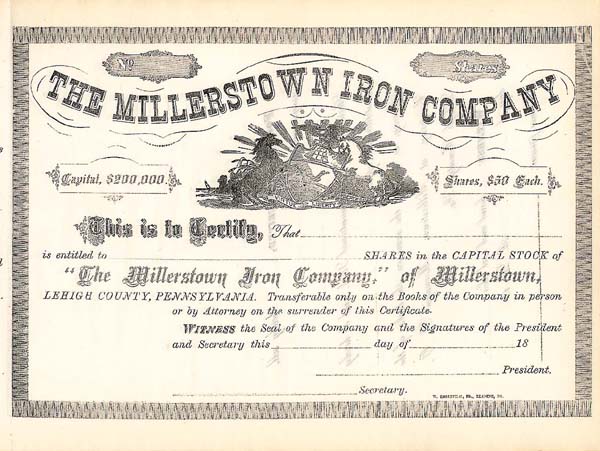 Millerstown Iron Co. - Stock Certificate
