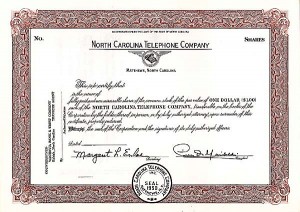 North Carolina Telephone Co - Stock Certificate