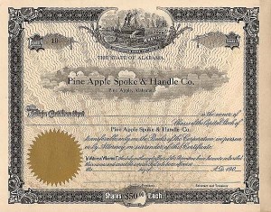 Pine Apple Spoke and Handle Co. - Stock Certificate