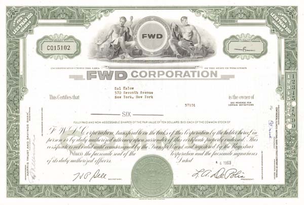 Fwd Corp (Four Wheel Drive Corp) - Stock Certificate