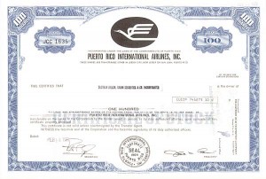 Puerto Rico International Airlines, Incorporated - Stock Certificate