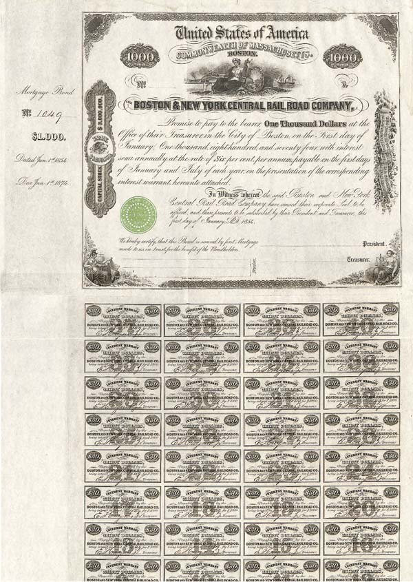 Boston and New York Central Railroad - Bond