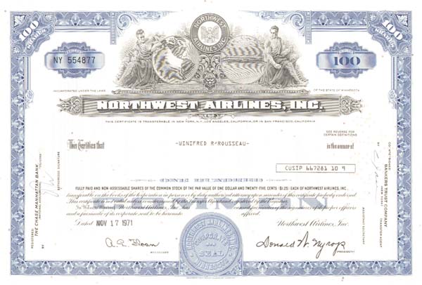 Northwest Airlines, Inc - Stock Certificate