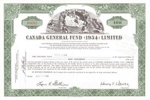 Canada General Fund 1954 (Limited) - Stock Certificate