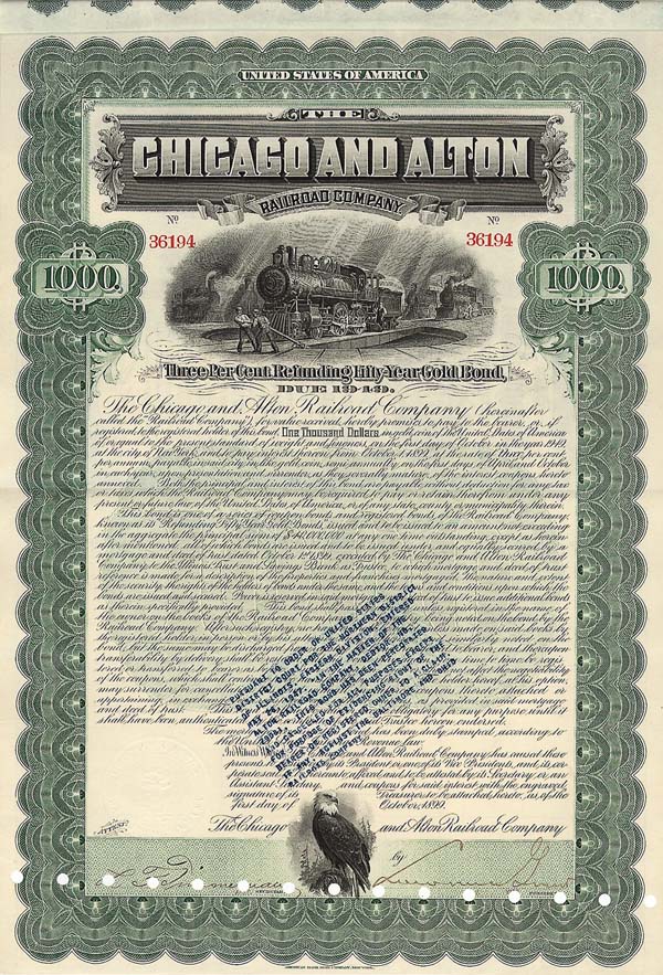 Chicago and Alton Railroad Co. - $1,000 Bond