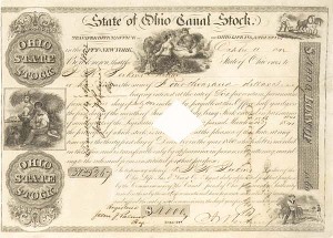 State of Ohio Canal Stock - Actually A Bond