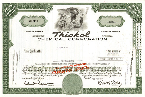 Thiokol Chemical Corporation - Stock Certificate