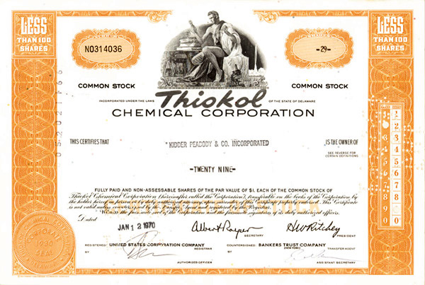 Thiokol Chemical Corp - Stock Certificate