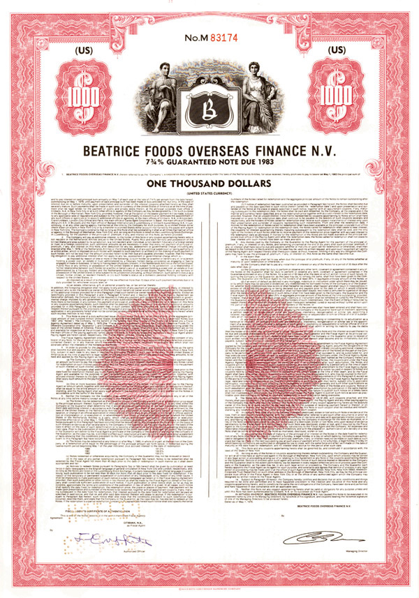 Beatrice Foods Overseas Finance, N.V. - Bond