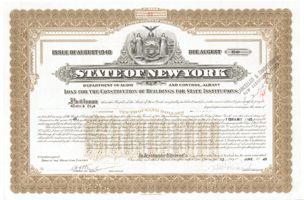 State of NY-Loan For The Construction of Buildings For State Institutions - Bond