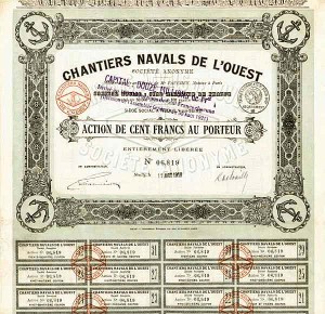 Chantiers Navals de L'Ouest - Stock Certificate