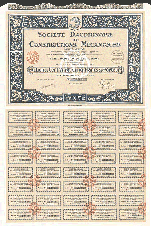 Societe Dauphinoise De Constructions Mecaniques - Stock Certificate