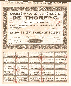 Societe Immobiliere Et Hoteliere de Thorenc - Stock Certificate