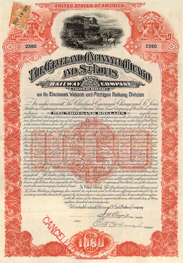 Cleveland, Cincinnati, Chicago and St Louis Railway - Bond