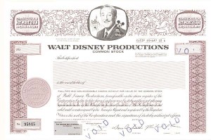 Walt Disney Productions - Stock Certificate