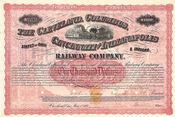Cleveland, Columbus, Cincinnati and Indianapolis Railway Co. - $1,000 Bond
