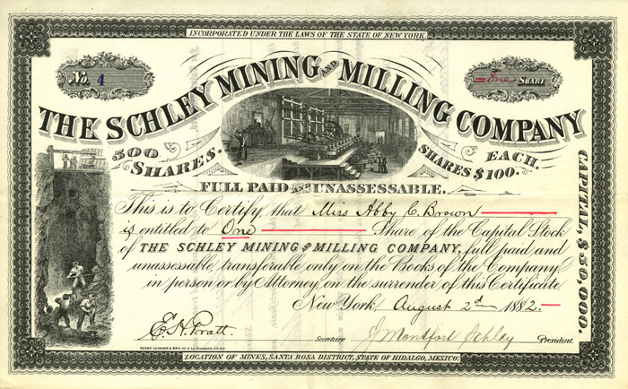 Schley Mining and Milling Co. - Stock Certificate