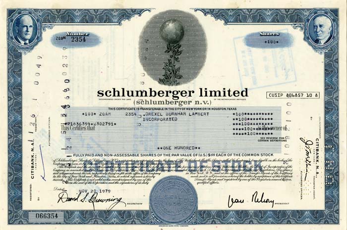 Schlumberger Limited - Stock Certificate