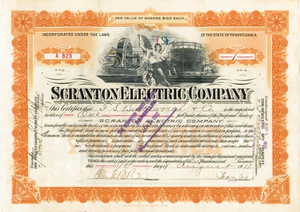 Scranton Electric Co. - Stock Certificate