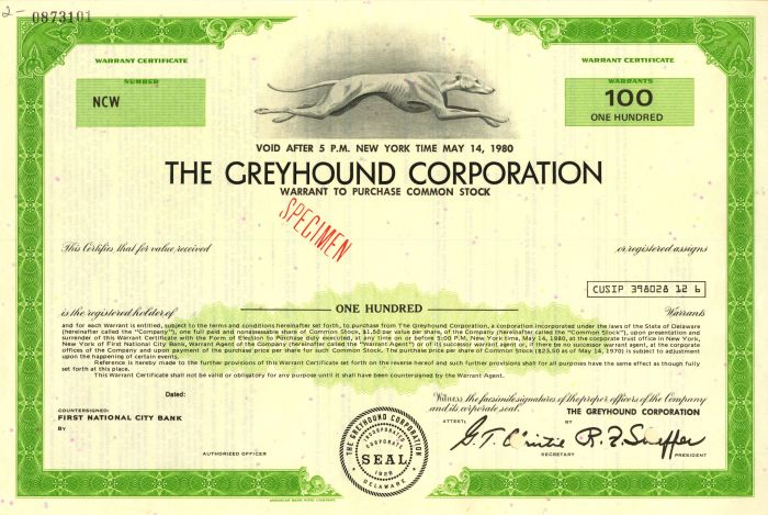 Greyhound Corporation - Viad Corp - Specimen Stock Certificate