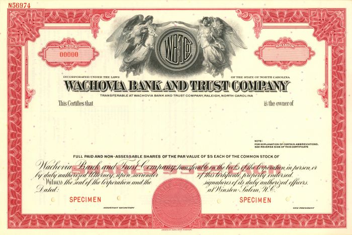 Wachovia Corporation - Specimen Stock Certificate - Acquired by Wells Fargo