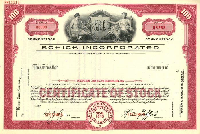Schick Incorporated - Stock Certificate