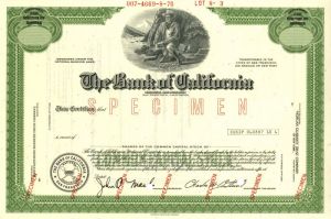 Bank of California - Stock Certificate